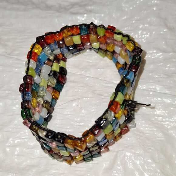 Artsy Glass Beaded Stretch Bracelet Hippie Boho Colorful Woven Handmade - Picture 5 of 7